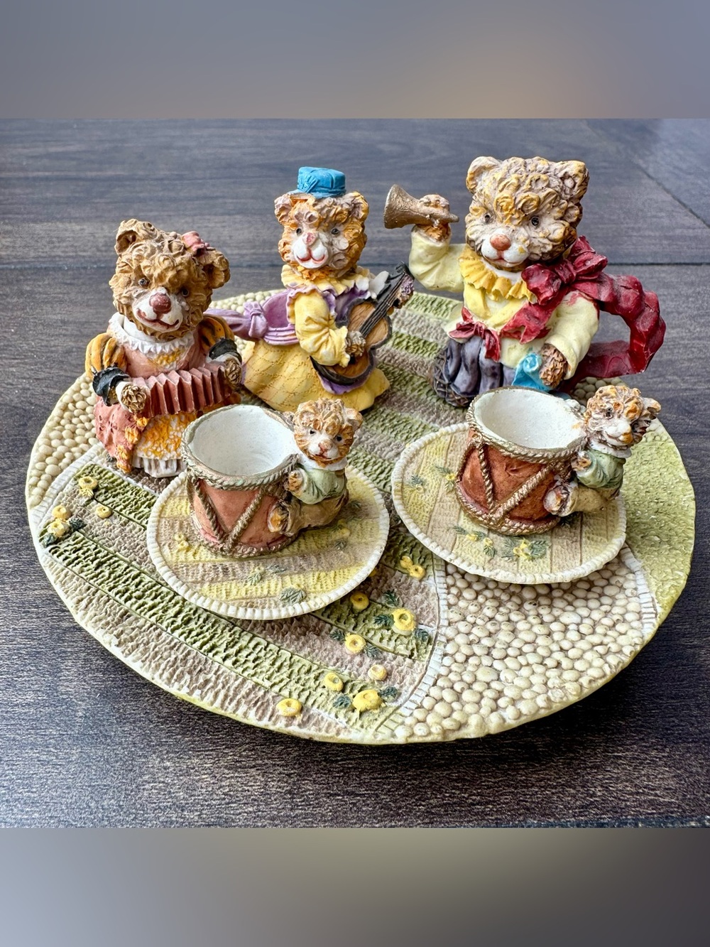 Vintage Miniature Teddy “Bear Band” Tea Set - Hand Painted Resin - Rare!